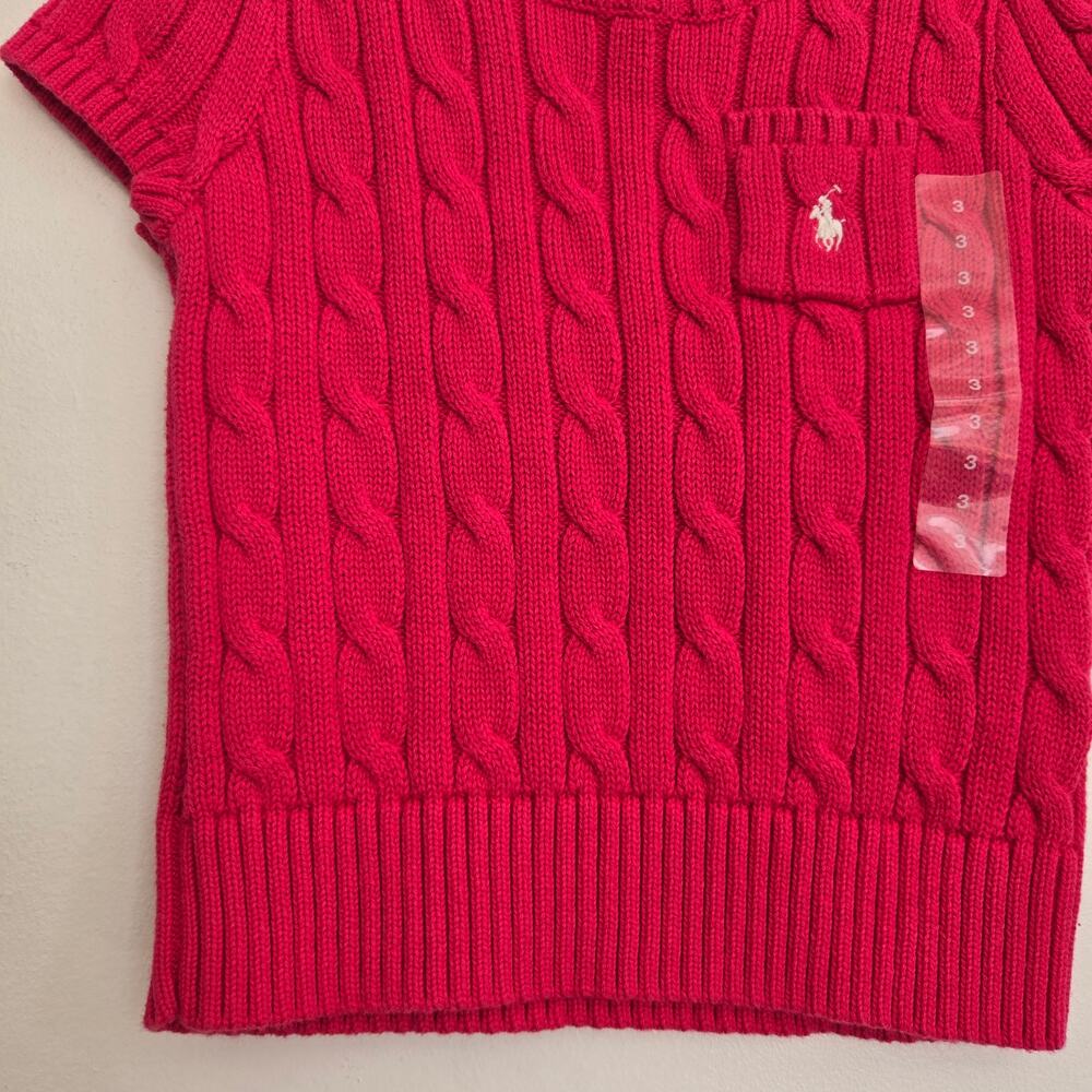 NWT Polo Ralph Lauren Girl Cable Knit Sweater Hot Pink Summer Cotton 3 - Picture 4 of 9